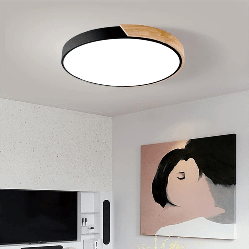 12-Inch Round LED Flush Mount Ceiling Light With Wood Accent | Temsk