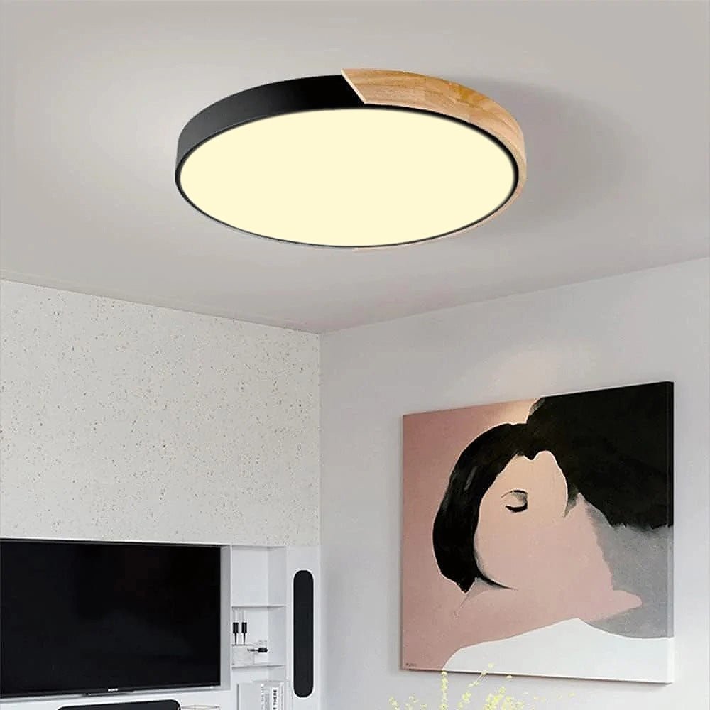12-Inch Round LED Flush Mount Ceiling Light With Wood Accent | Temsk