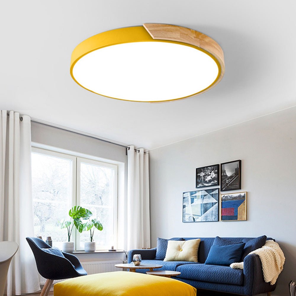 12-Inch Round LED Flush Mount Ceiling Light With Wood Accent | Temsk