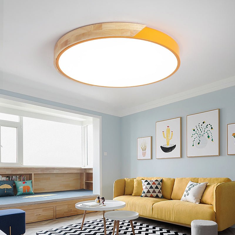 12-Inch Round LED Flush Mount Ceiling Light With Wood Accent | Temsk