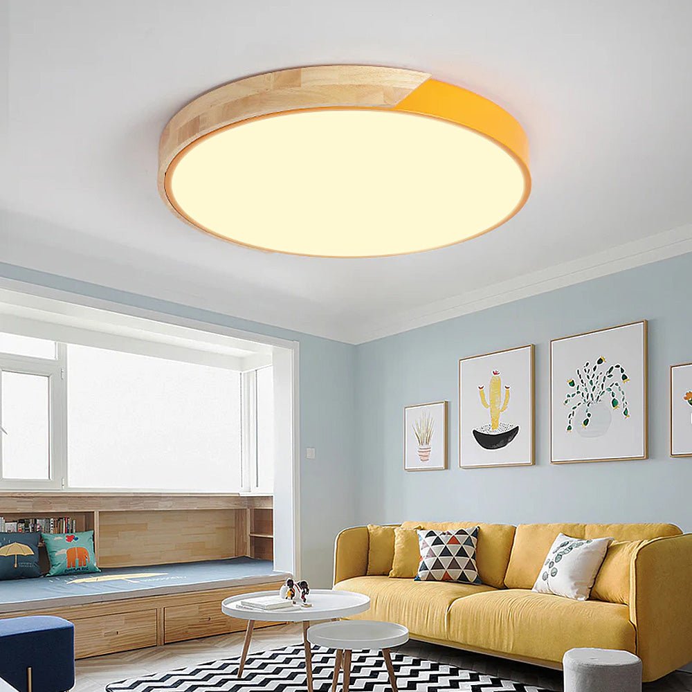 12-Inch Round LED Flush Mount Ceiling Light With Wood Accent | Temsk