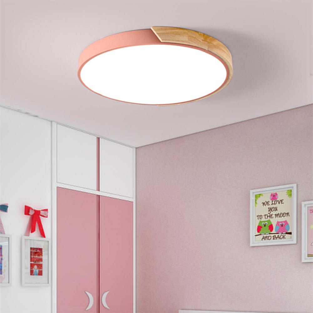 12-Inch Round LED Flush Mount Ceiling Light With Wood Accent | Temsk