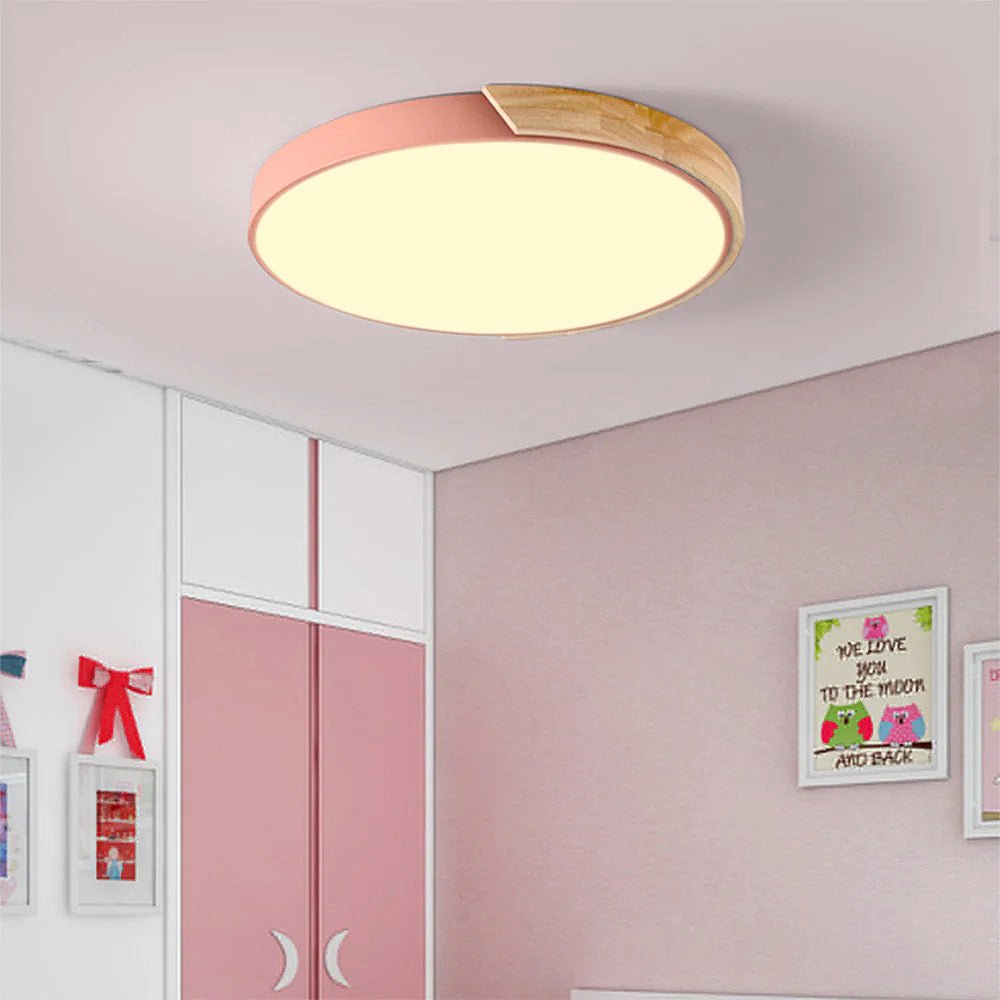 12-Inch Round LED Flush Mount Ceiling Light With Wood Accent | Temsk