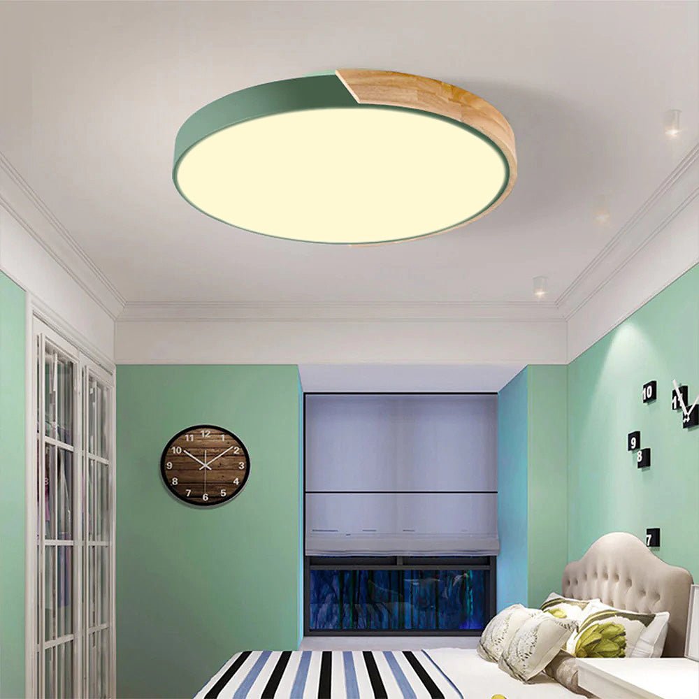 12-Inch Round LED Flush Mount Ceiling Light With Wood Accent | Temsk
