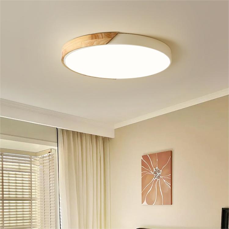 12-Inch Round LED Flush Mount Ceiling Light With Wood Accent | Temsk
