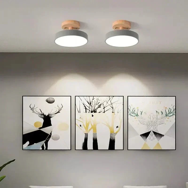 Round LED Semi-Flush Ceiling Light With Wood Base, 12 Inches | Temsk