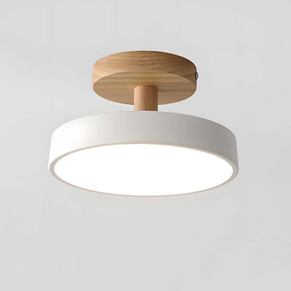 Round LED Semi-Flush Ceiling Light With Wood Base, 12 Inches | Temsk