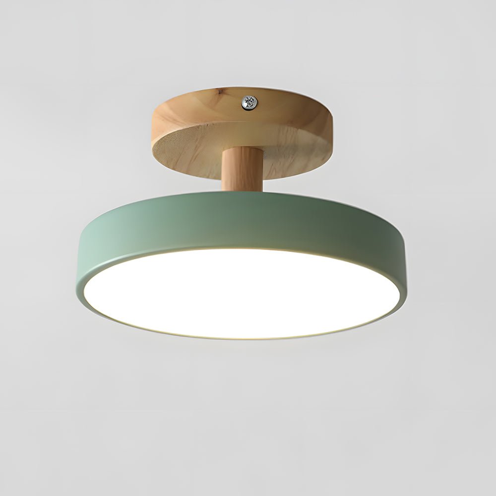 Round LED Semi-Flush Ceiling Light With Wood Base, 12 Inches | Temsk