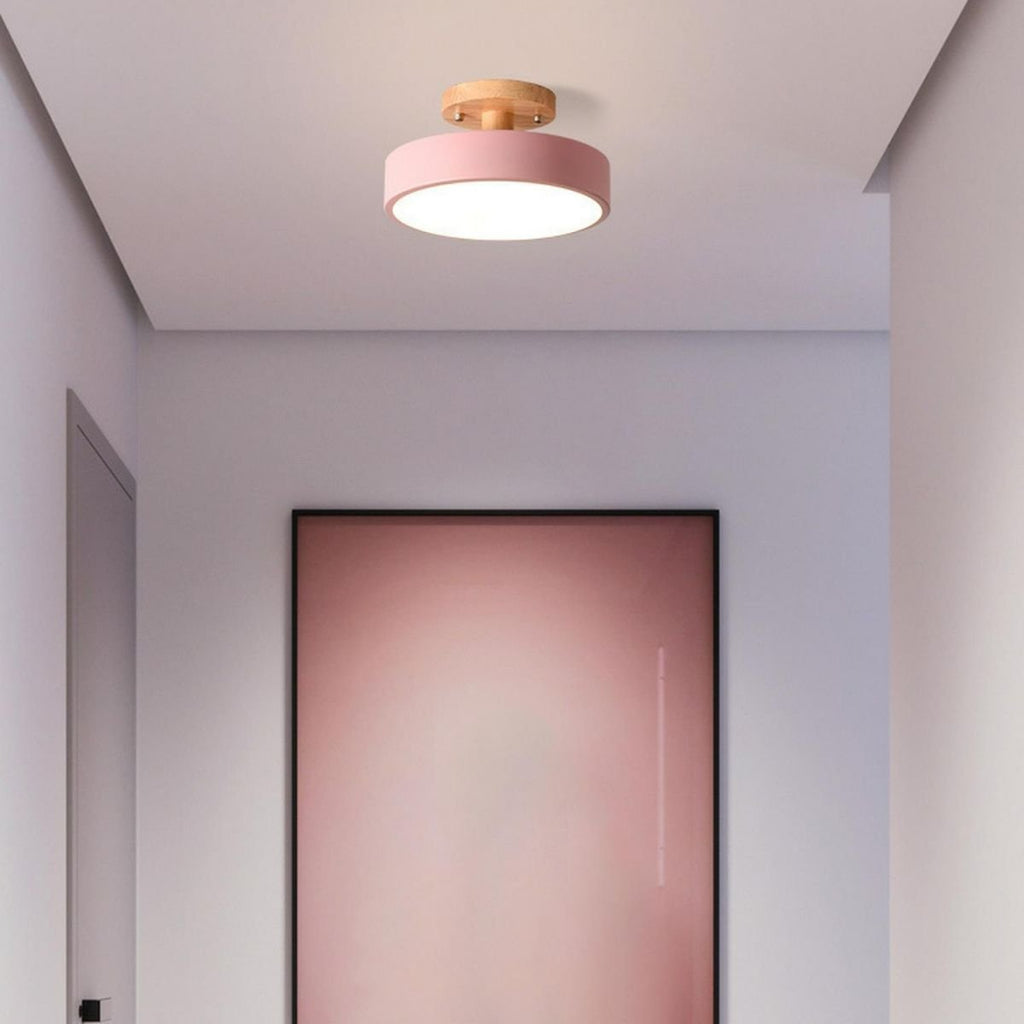 Round LED Semi-Flush Ceiling Light With Wood Base, 12 Inches | Temsk