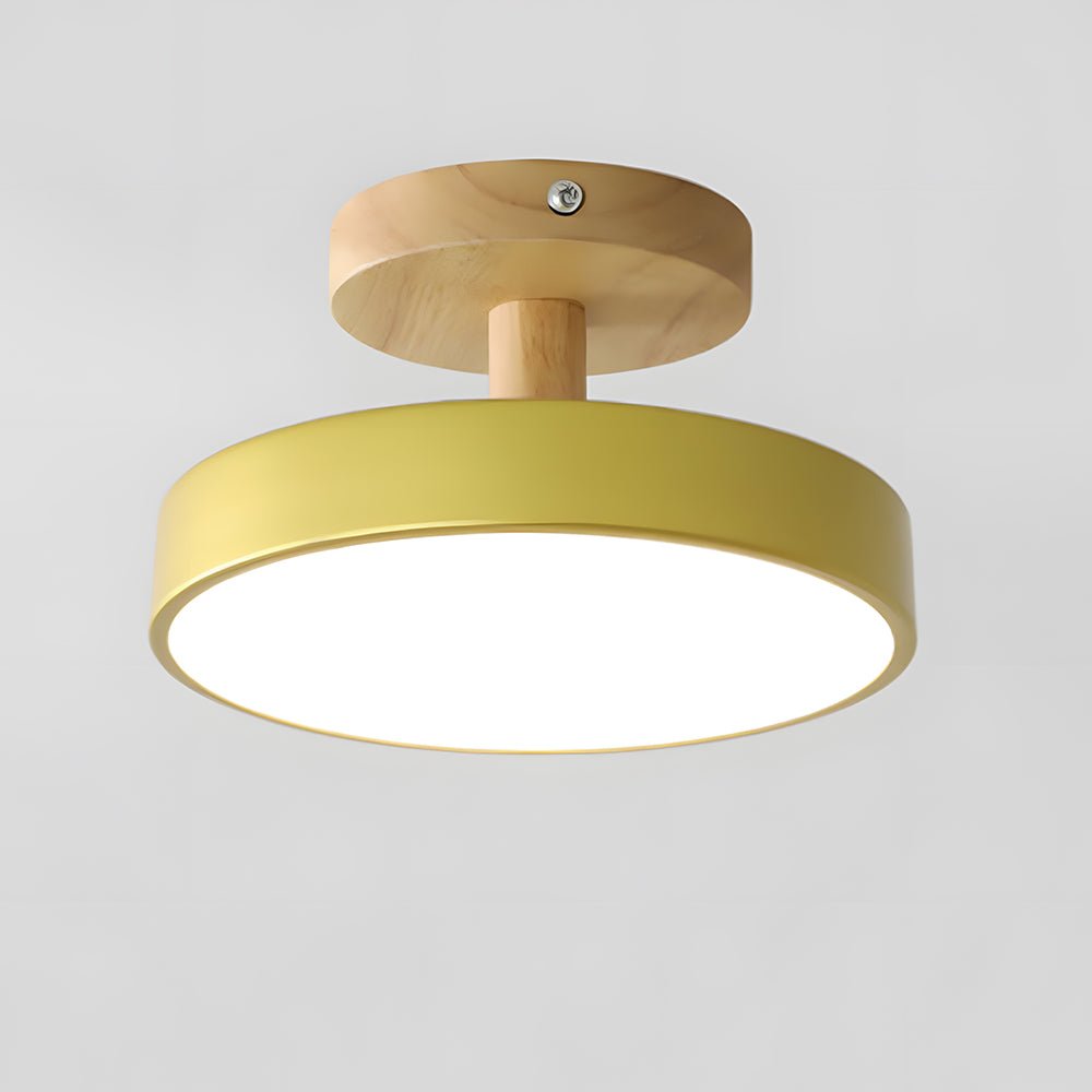 Round LED Semi-Flush Ceiling Light With Wood Base, 12 Inches | Temsk