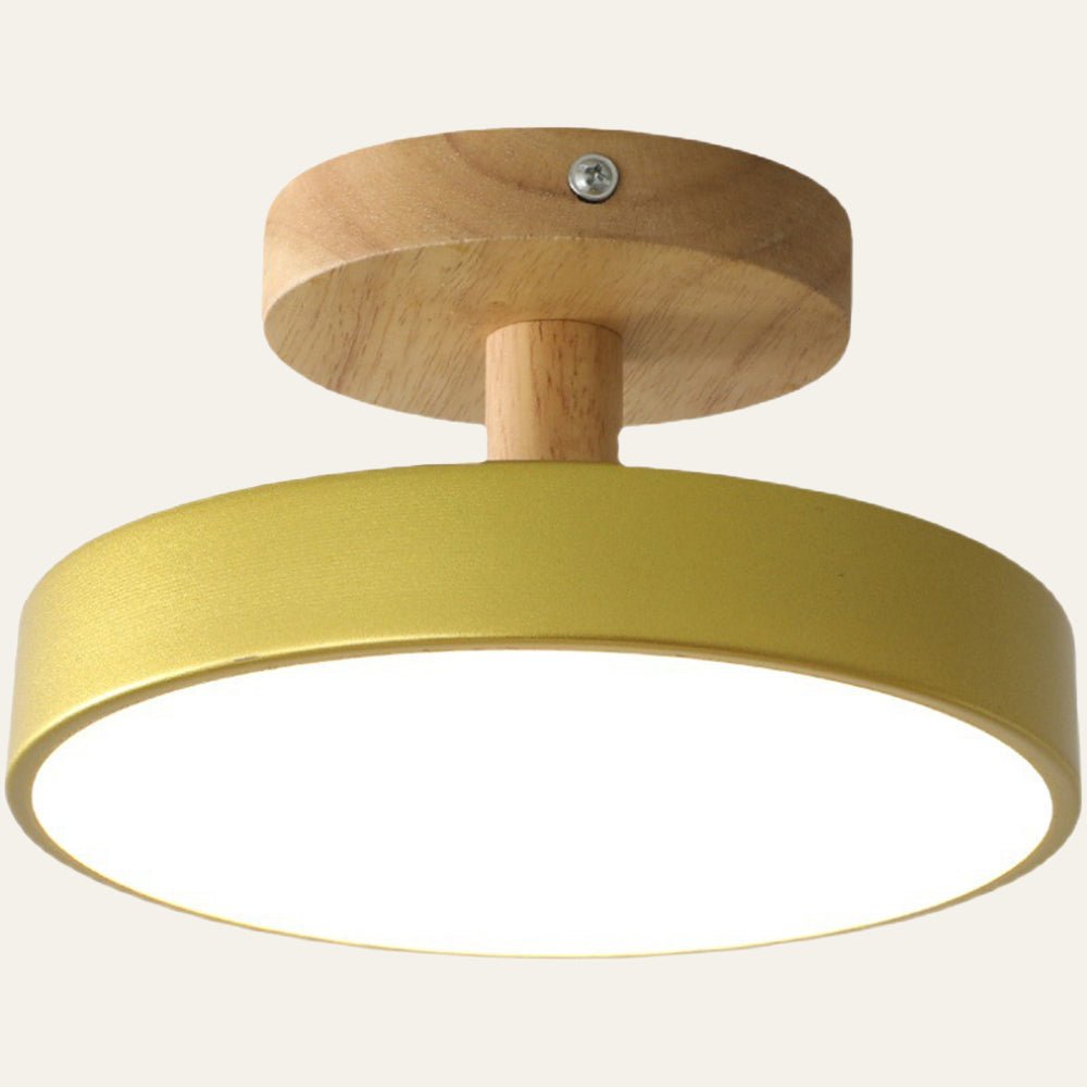Round LED Semi-Flush Ceiling Light With Wood Base, 12 Inches | Temsk