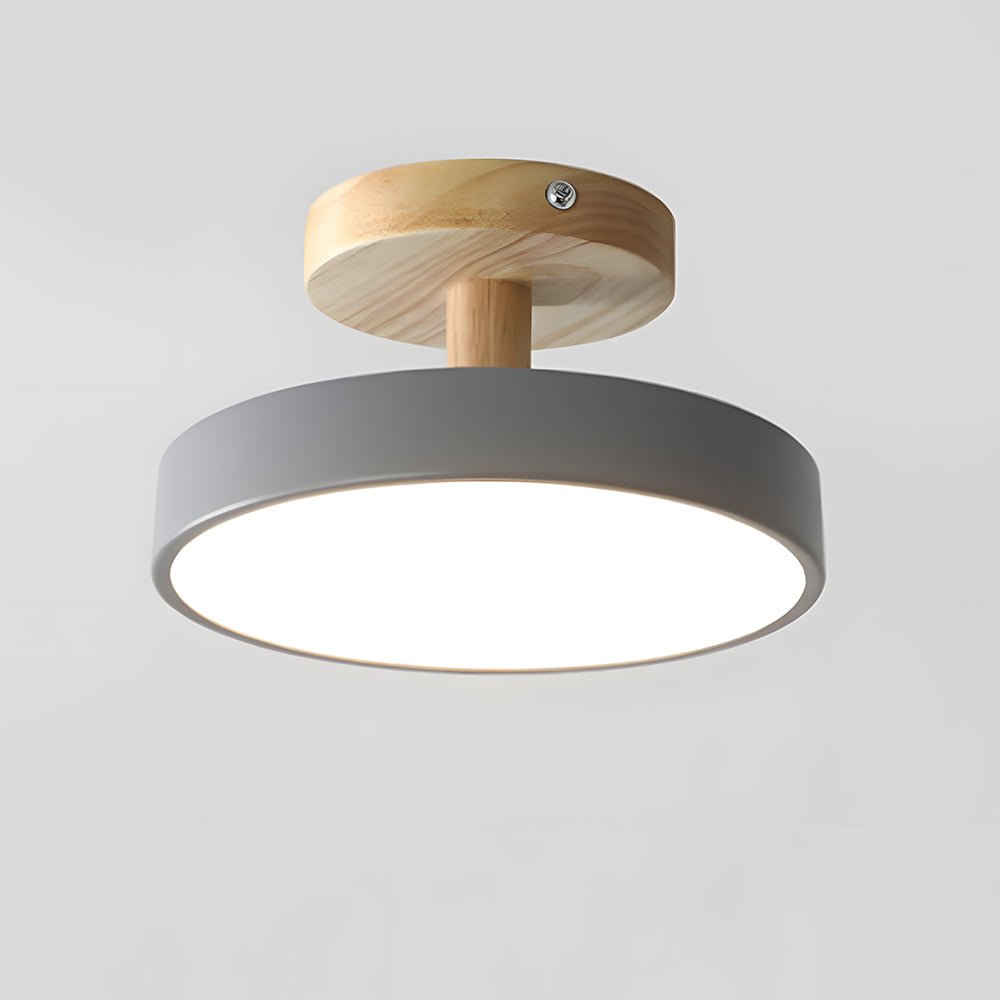 Round LED Semi-Flush Ceiling Light With Wood Base, 12 Inches | Temsk