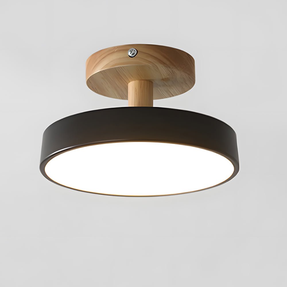 Round LED Semi-Flush Ceiling Light With Wood Base, 12 Inches | Temsk