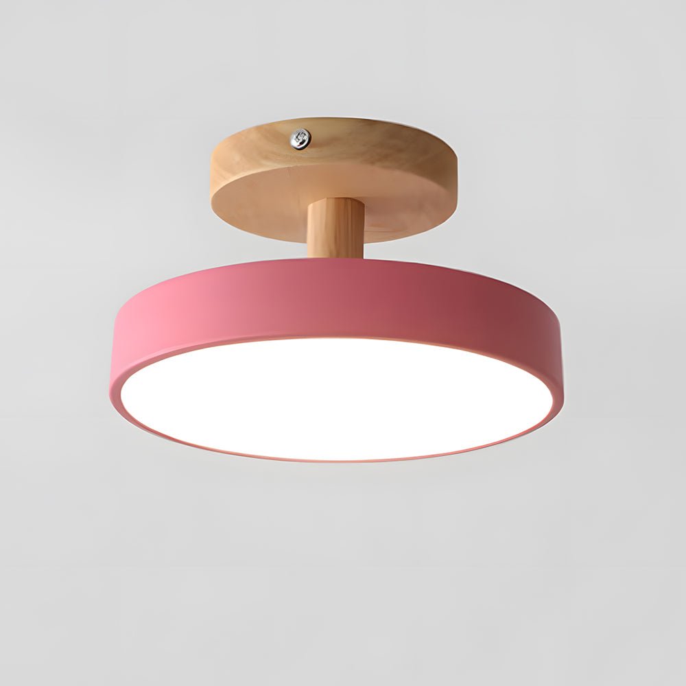 Round LED Semi-Flush Ceiling Light With Wood Base, 12 Inches | Temsk