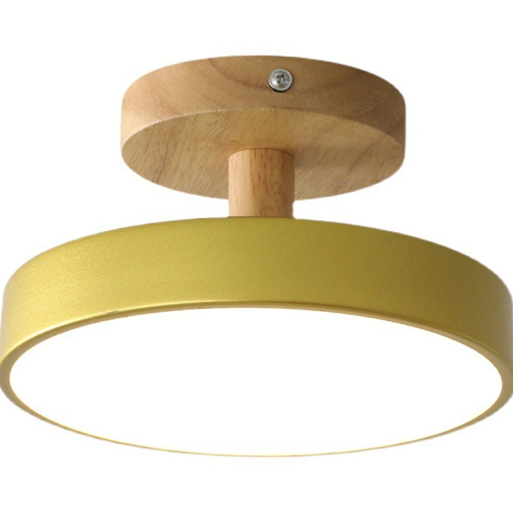 Round LED Semi-Flush Ceiling Light With Wood Base, 12 Inches | Temsk