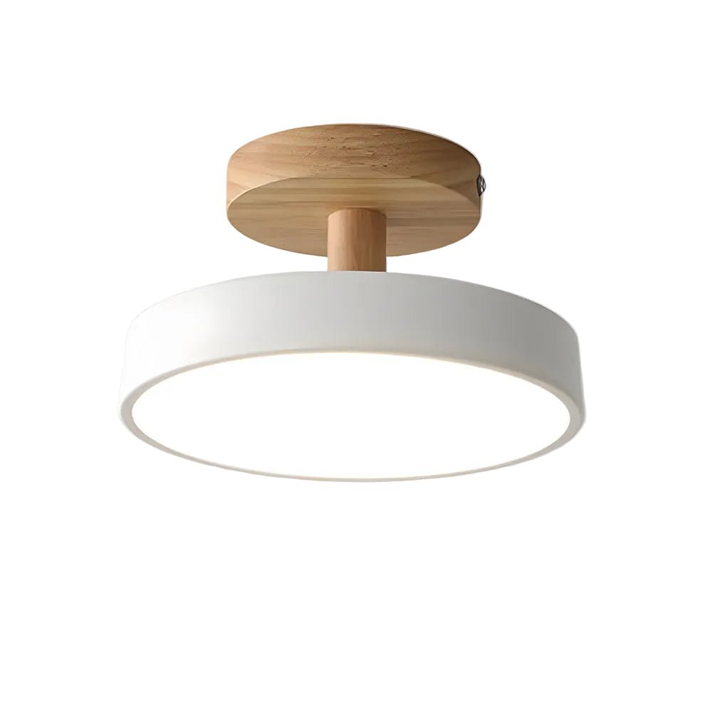 Round LED Semi-Flush Ceiling Light With Wood Base, 12 Inches | Temsk