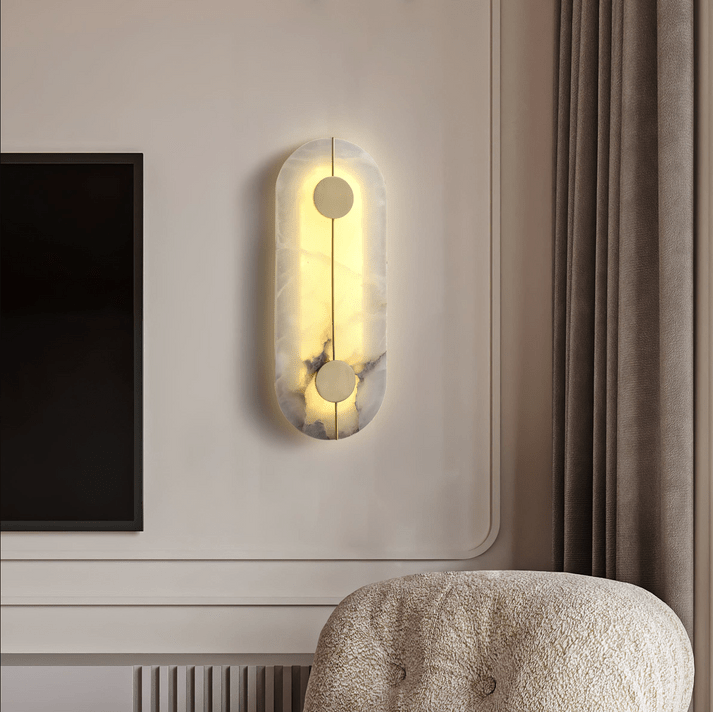 Round LED Wall Sconce With Marble Accent, Modern Nordic Style | Temsk