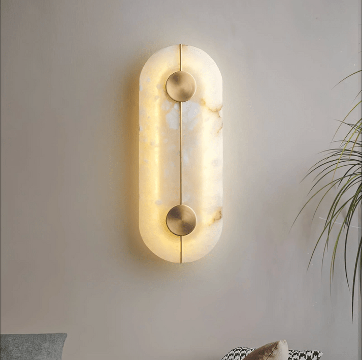 Round LED Wall Sconce With Marble Accent, Modern Nordic Style | Temsk