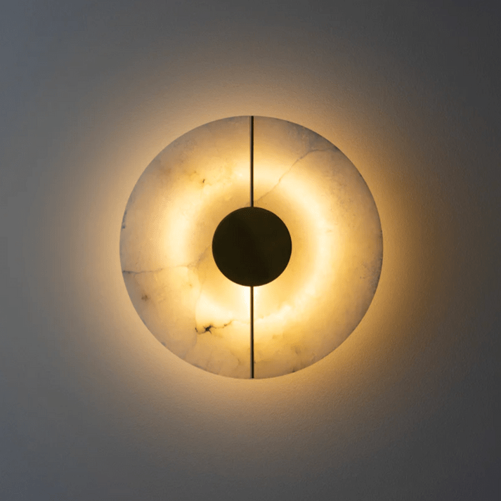 Round LED Wall Sconce With Marble Accent, Modern Nordic Style | Temsk