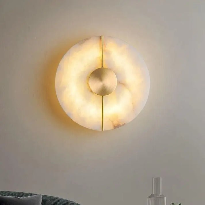 Round LED Wall Sconce With Marble Accent, Modern Nordic Style | Temsk