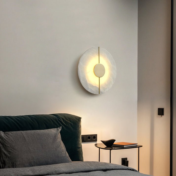 Round LED Wall Sconce With Marble Accent, Modern Nordic Style | Temsk