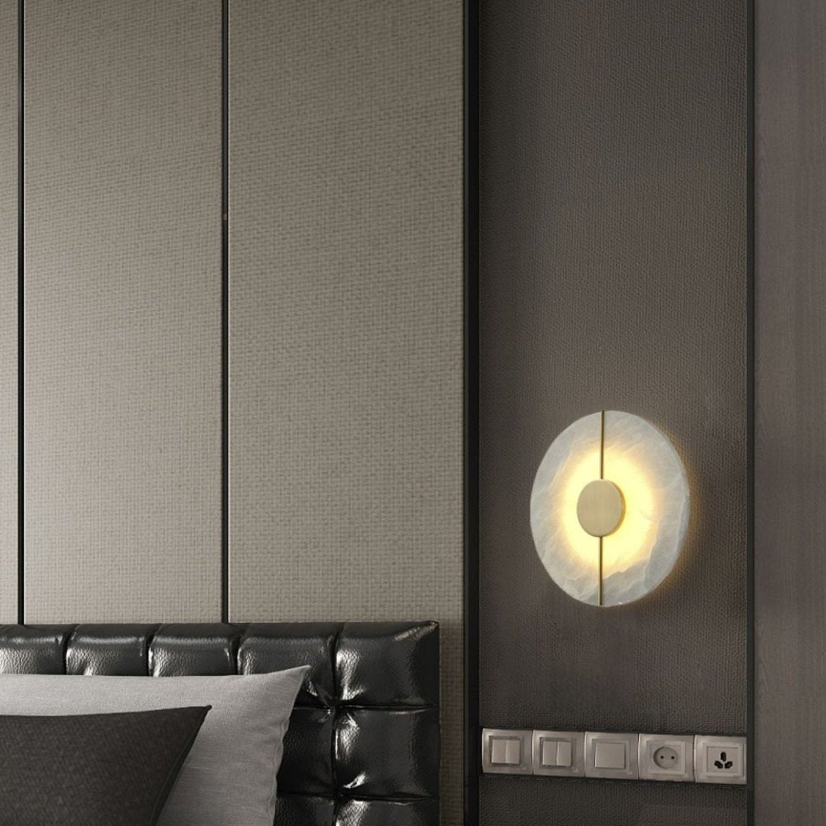 Round LED Wall Sconce With Marble Accent, Modern Nordic Style | Temsk