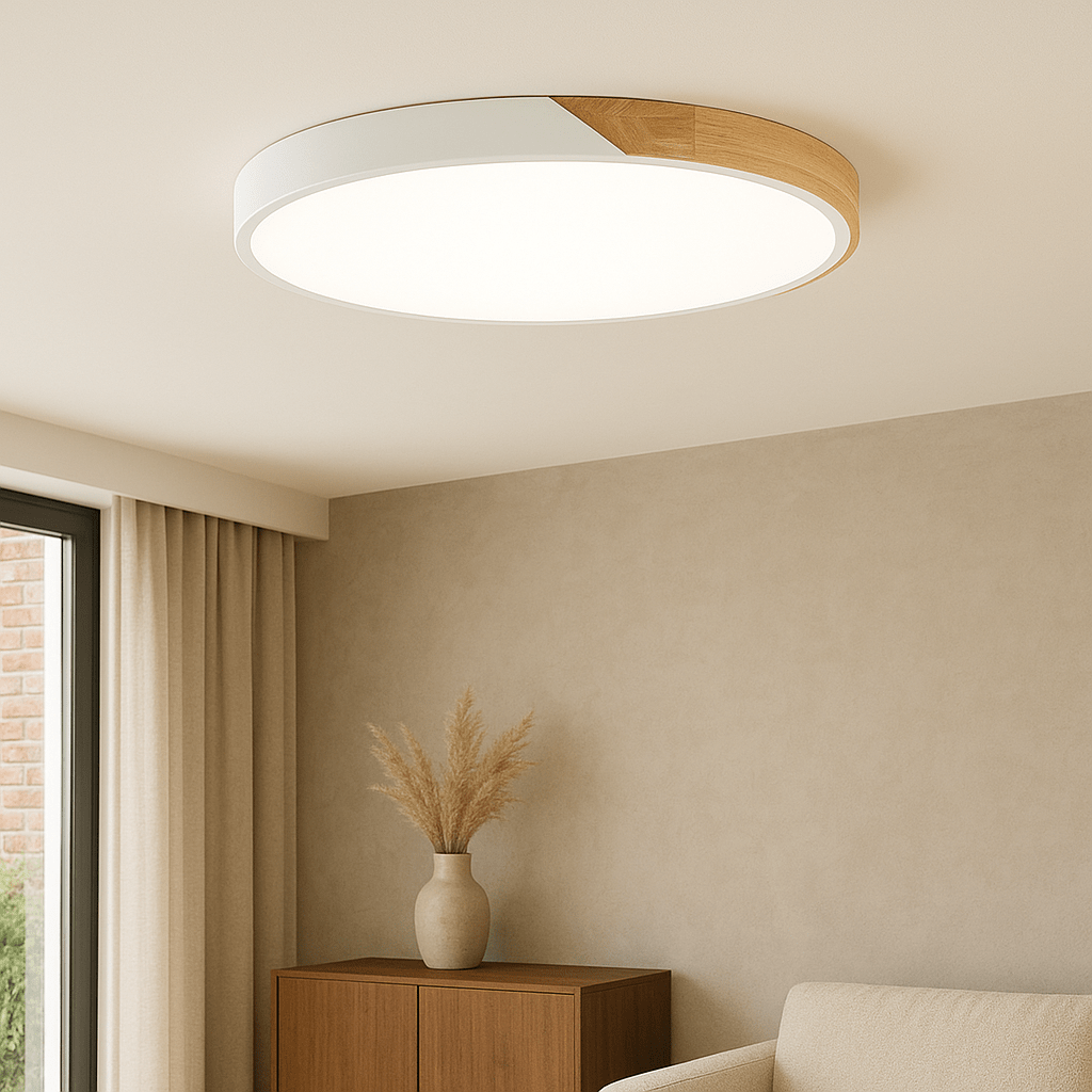 Round Wood Flush Mount LED Ceiling Light Fixture For Homes | Temsk