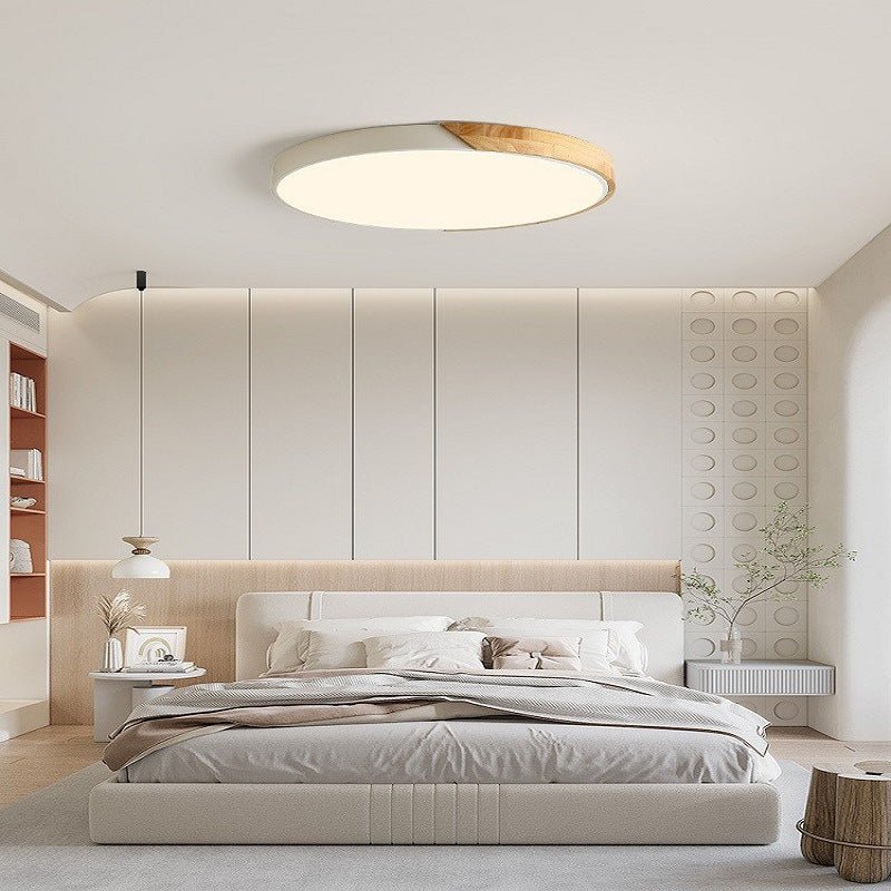 Round Wood Flush Mount LED Ceiling Light Fixture For Homes | Temsk