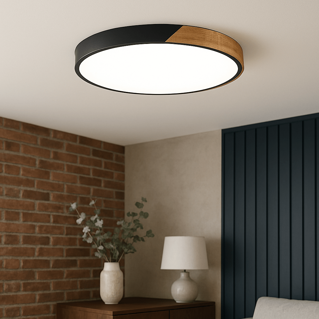 Round Wood Flush Mount LED Ceiling Light Fixture For Homes | Temsk