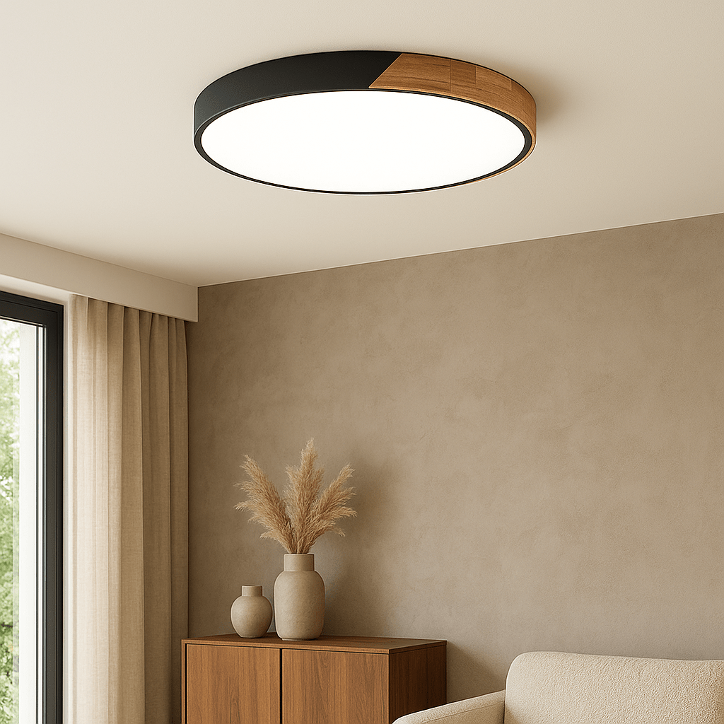 Round Wood Flush Mount LED Ceiling Light Fixture For Homes | Temsk