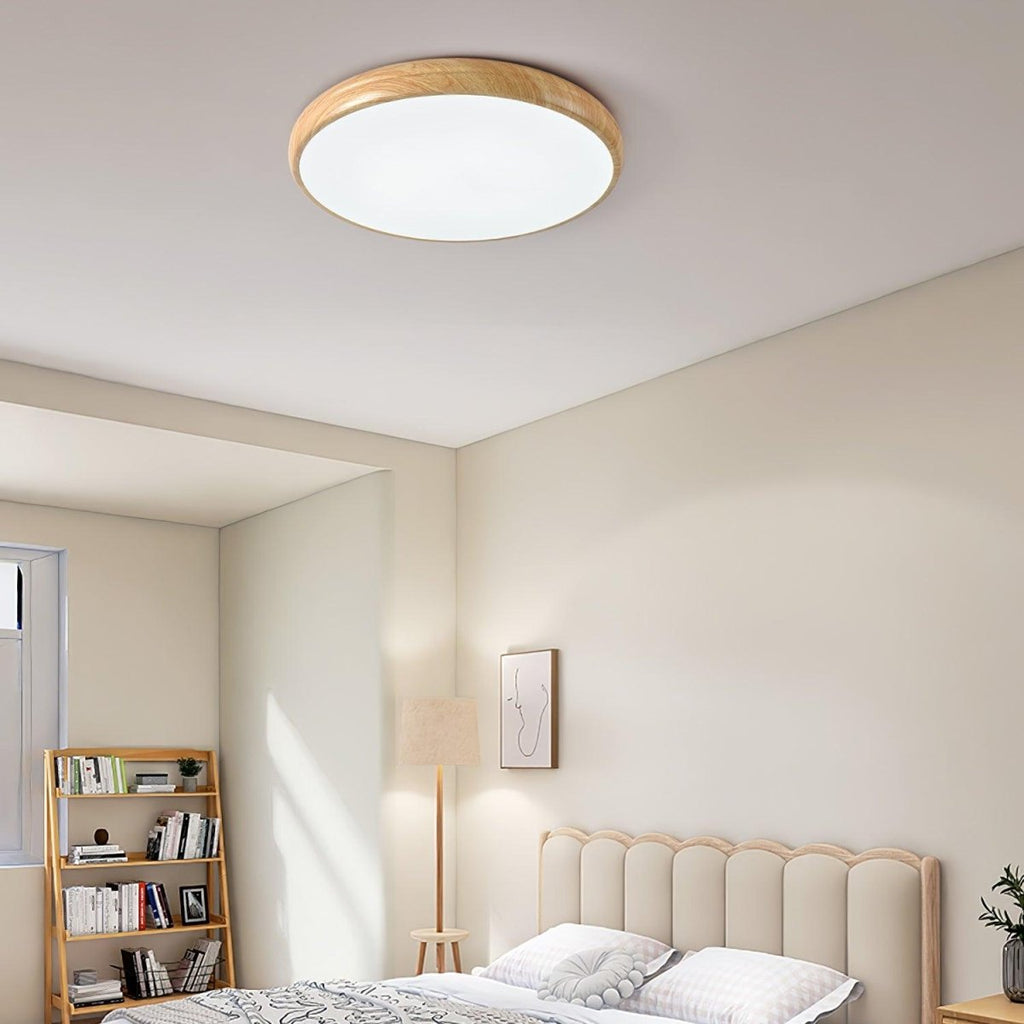 Round Wood Frame Ceiling Light Fixture, Modern Style, 12-Inch Diameter | Temsk