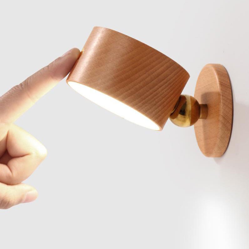 Round Wooden LED Wall Sconce With Minimalist Design And Single Light | Temsk
