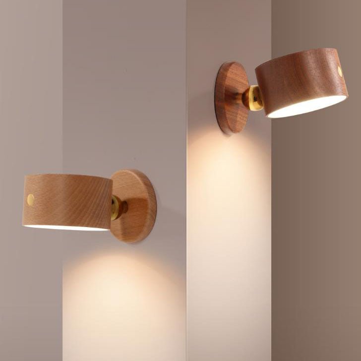 Round Wooden LED Wall Sconce With Minimalist Design And Single Light | Temsk