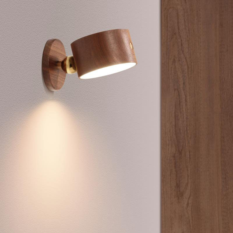 Round Wooden LED Wall Sconce With Minimalist Design And Single Light | Temsk