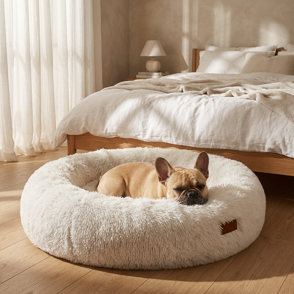 Round Faux Fur Dog Bed With Raised Edges And Removable Cover XS-4XL | Temsk