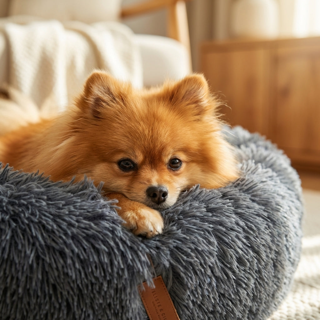 Round Faux Fur Dog Bed With Raised Edges And Removable Cover XS-4XL | Temsk