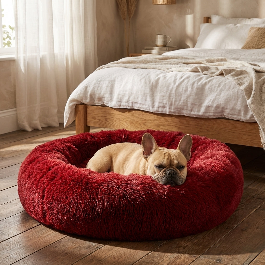 Round Faux Fur Dog Bed With Raised Edges And Removable Cover XS-4XL | Temsk