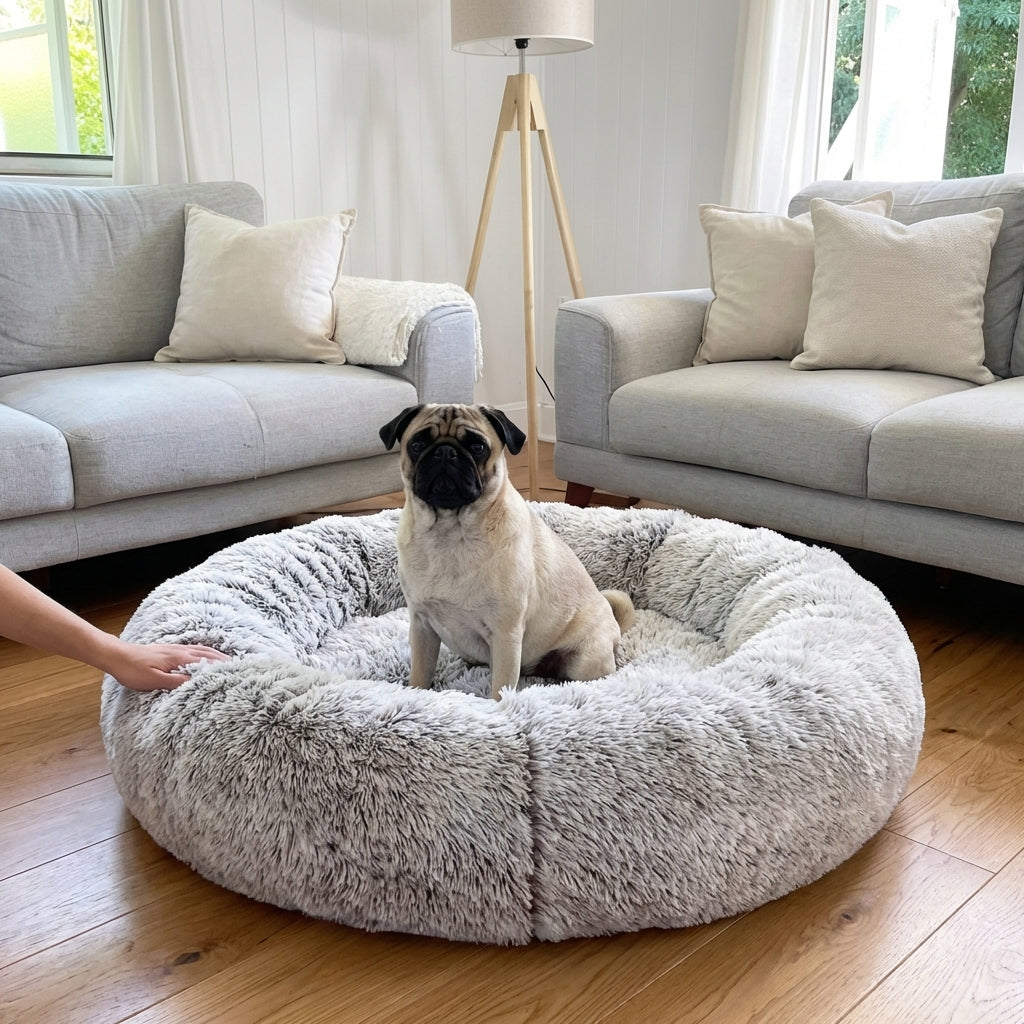 Round Faux Fur Dog Bed With Raised Edges And Removable Cover XS-4XL | Temsk