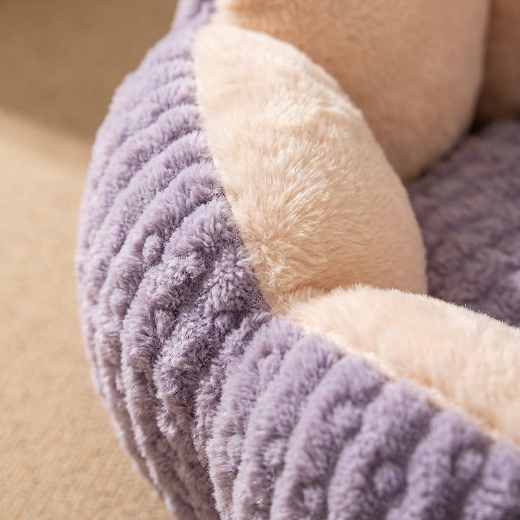 Round Fluffy Cat Bed With Bubble Velvet Three Layer Fill Two Tone Design | Temsk