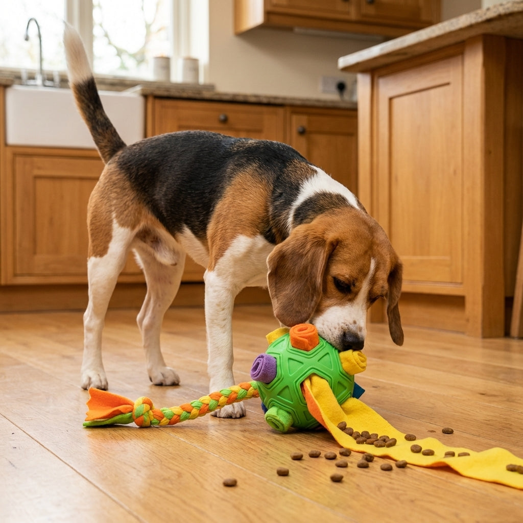Rubber Snuffle Ball With Fleece Strips And Braided Rope, 2-In-1 Dog Toy | Temsk