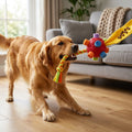 Rubber Snuffle Ball With Fleece Strips And Braided Rope, 2-In-1 Dog Toy | Temsk