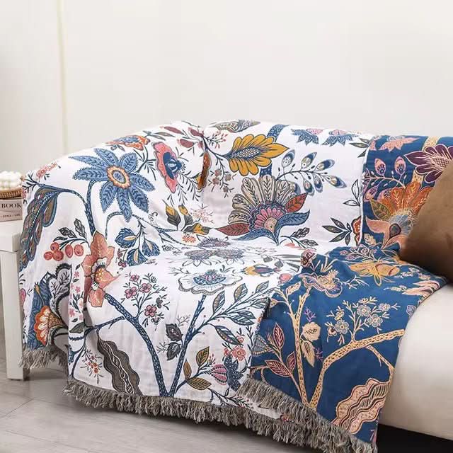 Verdant Cotton Blanket - Rustic Floral Pattern With Reversible Design | Temsk