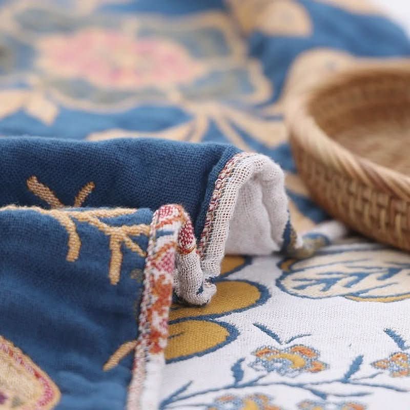 Verdant Cotton Blanket - Rustic Floral Pattern With Reversible Design | Temsk