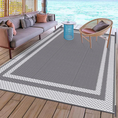 Coastal Retreat Grey And White Reversible Outdoor Rug For Patios Temsk