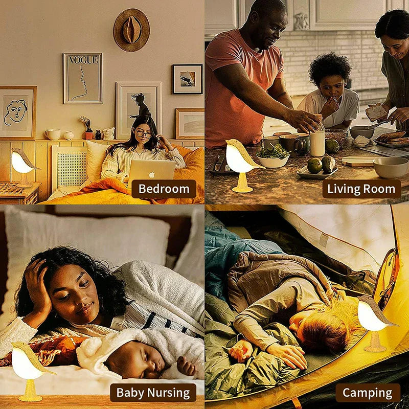 Handcrafted Wooden Lamp Showcasing Colorful Birds Motif And Soft LED Light | Temsk