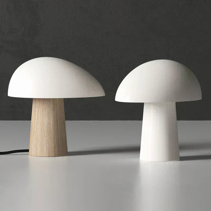 Nova Mushroom Table Lamp With Warm Wood Grain Finish | Temsk