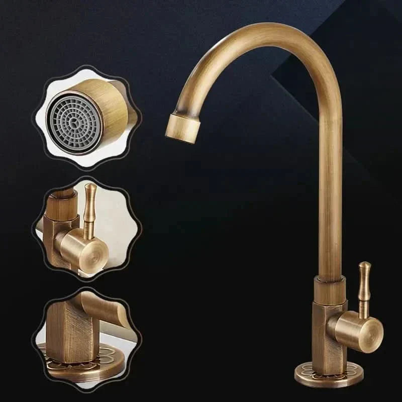 Aurelia Swan Faucet Antique Swan Neck Brass Kitchen Tap | Temsk