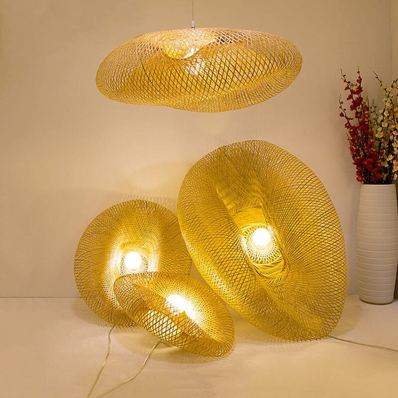 Solara Bamboo Weaving Pendant Light Handcrafted Vintage LED Fixture | Temsk