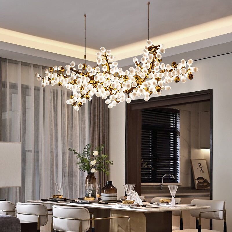 Sylvara Vine Chandelier in French Gold and Raw Copper with White Glass Clusters | Temsk