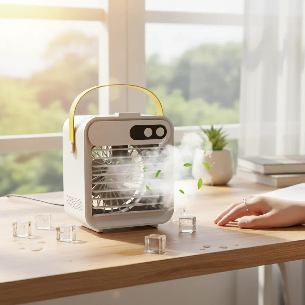 Kompakte tragbare Klimaanlage mit Nebelbefeuchter und Kühlventilator | Temsk